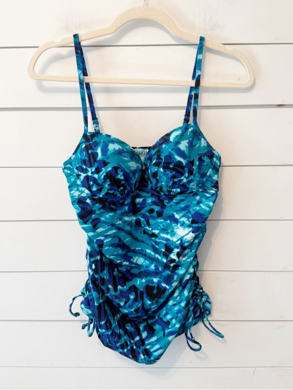 Assets By Spanx Blue Teal Printed One-Piece Swimsuit